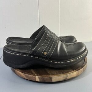Clarks Black Leather Slip On Clogs Mules Women's Size 6.5 M Wedge Heel Y2K Retro